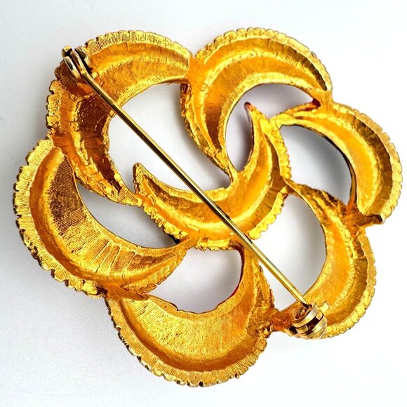 Gold-Tone Red White & Blue Brooch Pin Enamel Crescent Design Vintage - Picture 3 of 6